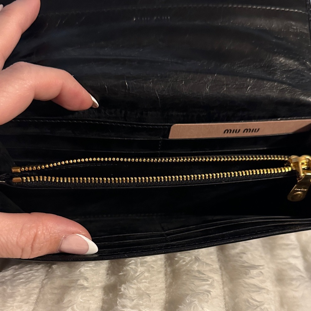 Miu Miu Black Leather Wallet with Gold Accent - Picture 6 of 10